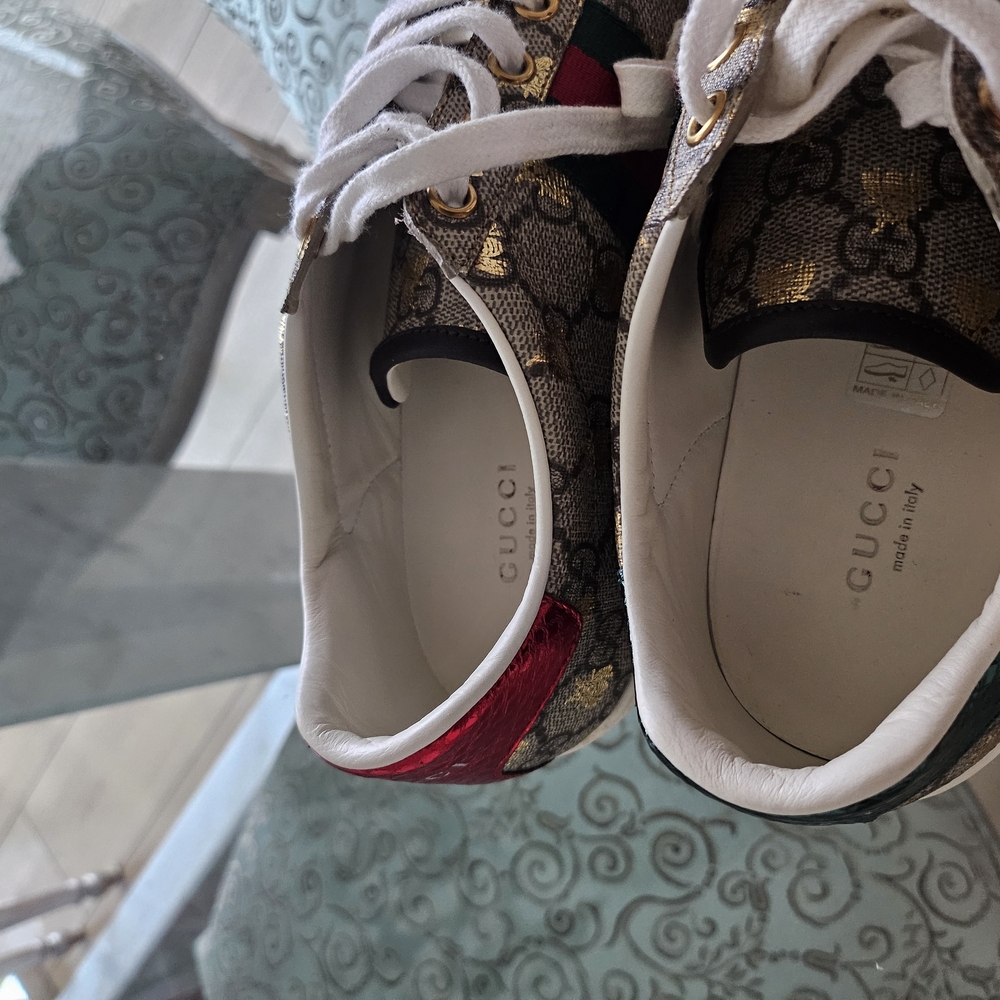 Gucci Women's Patterned Sneakers - Gold and Green - Picture 3 of 7
